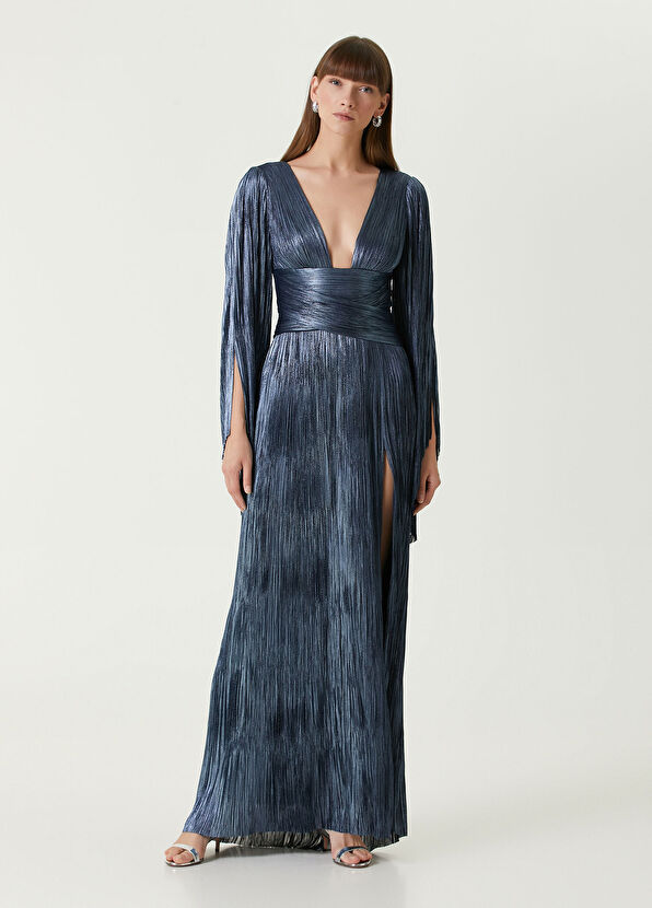 Maria Lucia Hohan Alana Koyu Mavi Maksi İpek Abiye Elbise - 1