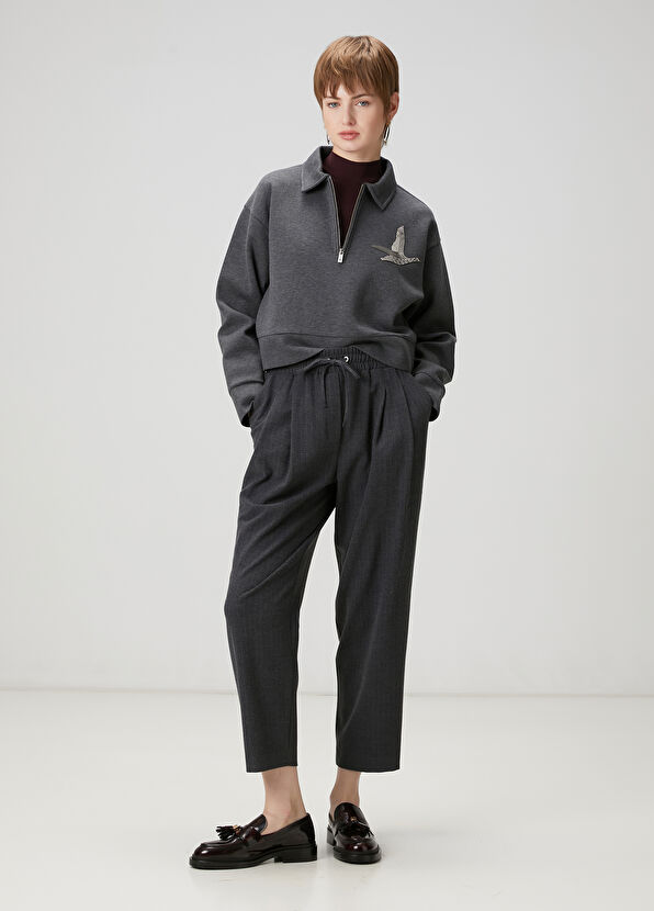 Beymen Club Koyu Gri Fermuarlı Polo Sweatshirt - 2