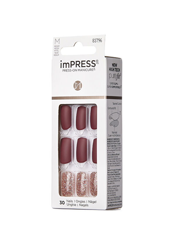 Impress Matte Burgundy Glitter Self-Adhesive Long Fake Nail - 3