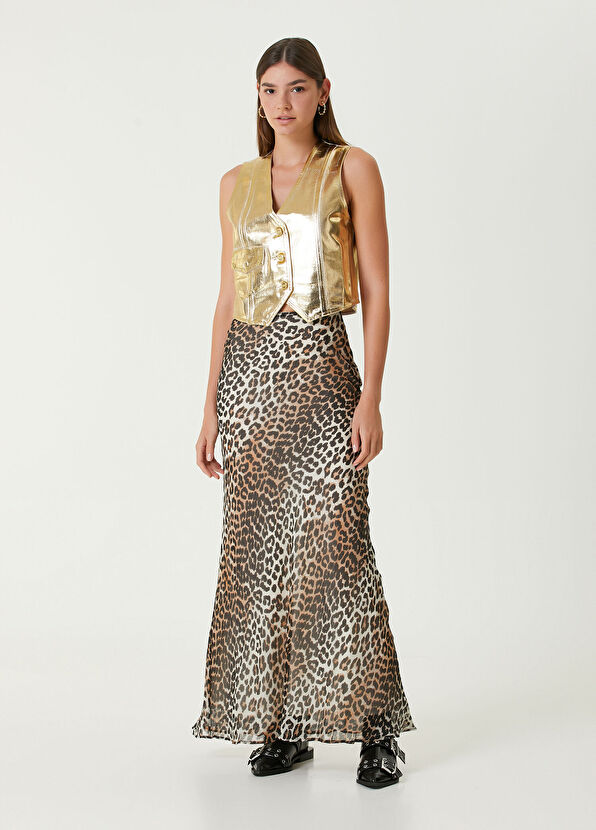 Ganni Leopar Desenli Maksi Şifon Etek - 1