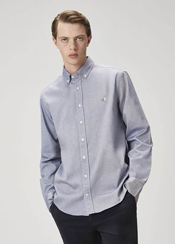 Beymen Club Comfort Fit Blue Oxford Shirt - 3