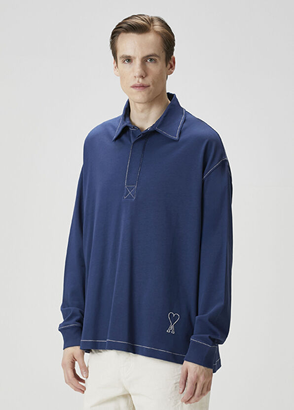 Ami Paris Lacivert Polo Yaka Sweatshirt - 3