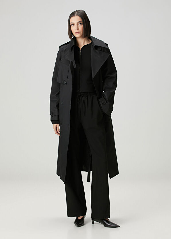 Siyah Kemer Detaylı Pardösü - Görsel 2