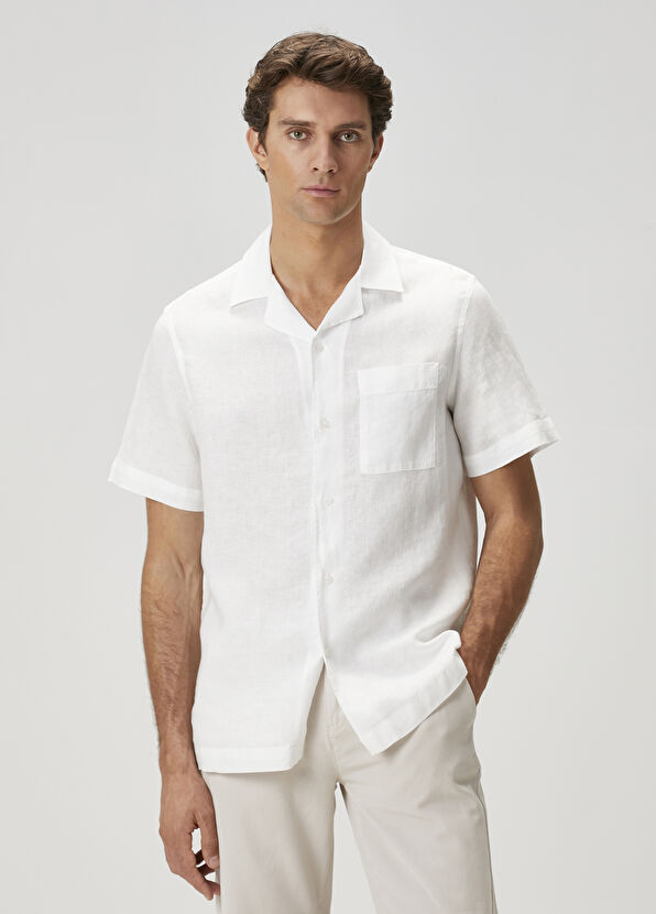 Beymen Club Beyaz Kısa Kollu Keten Gömlek - 2