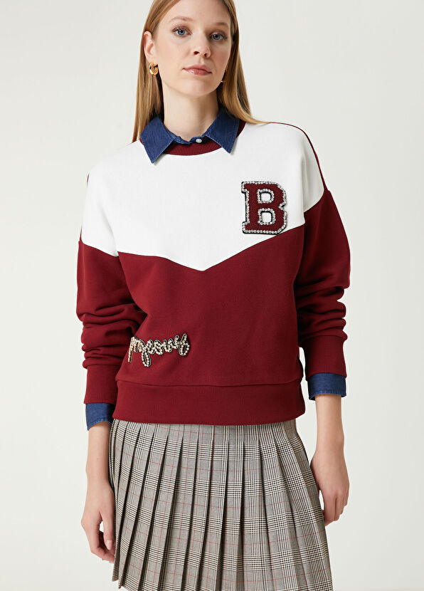 Beymen Club College Burgundy Crystal Embellished Sweatshirt - 2