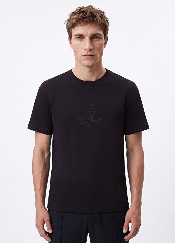 Beymen Club Relax Fit Siyah Kaz Artwork Nakışlı T-shirt - 2