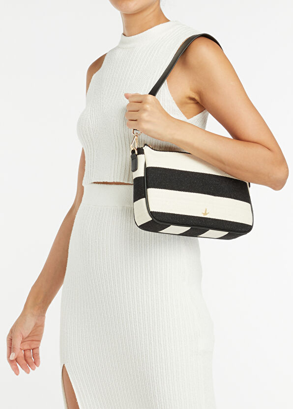 Beymen Club Black White Striped Women's Linen Bag - 2