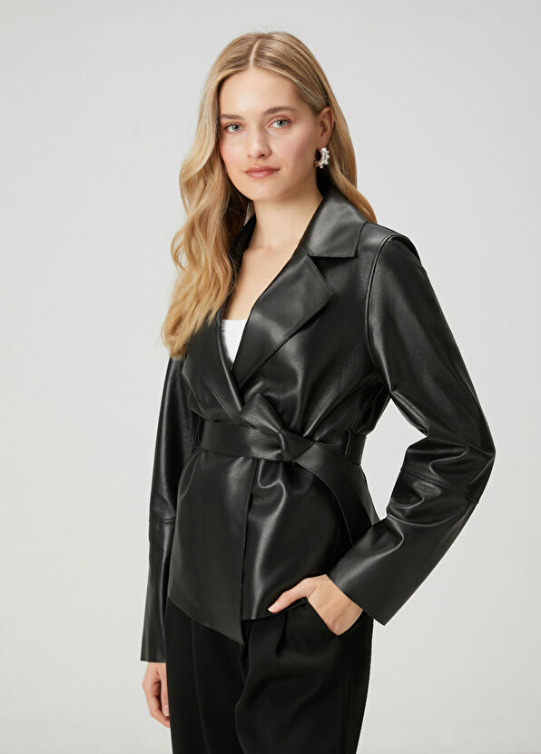 Beymen Club Black Belted Leather Jacket - 1