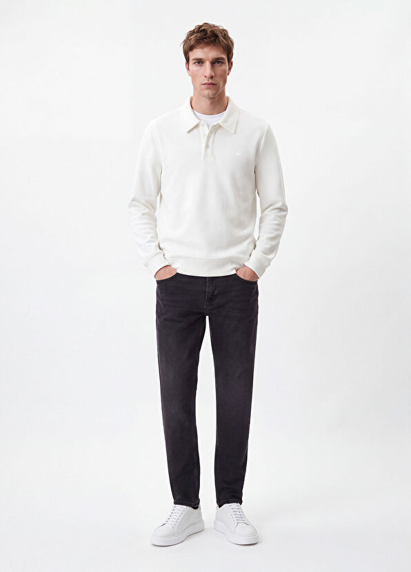 Beymen Club Comfort Fit Kırık Beyaz Polo Yaka Sweatshirt - 2