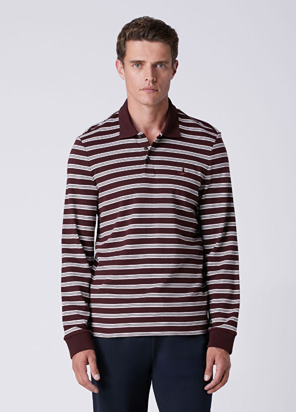 Beymen Club Comfort Fit Plum Striped Interlock Sweatshirt - 1