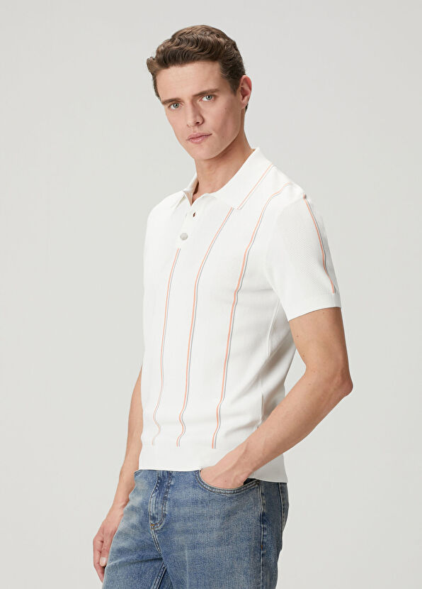 Beymen Club White Vertical Line Detailed Polo Knitwear - 4