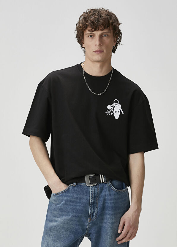 Academia Black Key Print Oversize T-shirt - 2