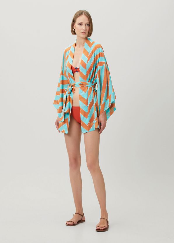 Nefes İstanbul Turkuaz Çizgili Kimono - 1