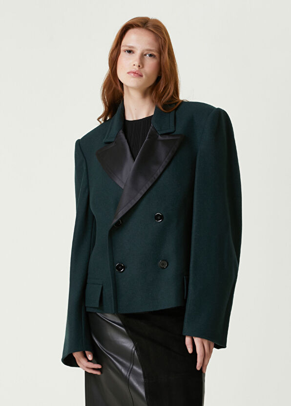 MM6 Maison Margiela Oversized Koyu Yeşil Yün Blazer - 1