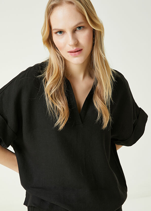 Beymen Club Siyah Logolu Keten Bluz - 2