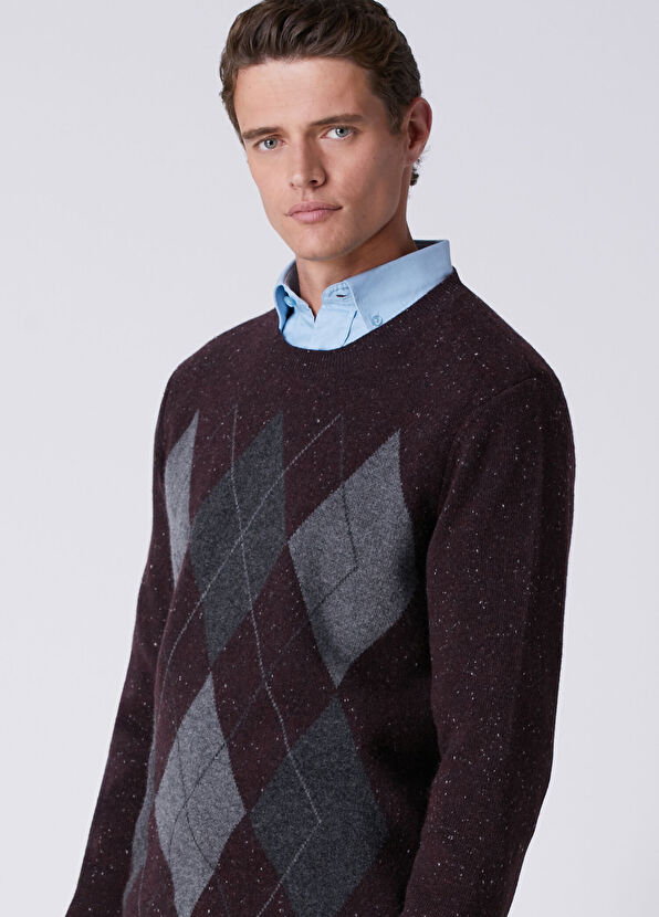 Beymen Club Plum Diamond Patterned Wool Sweater - 2