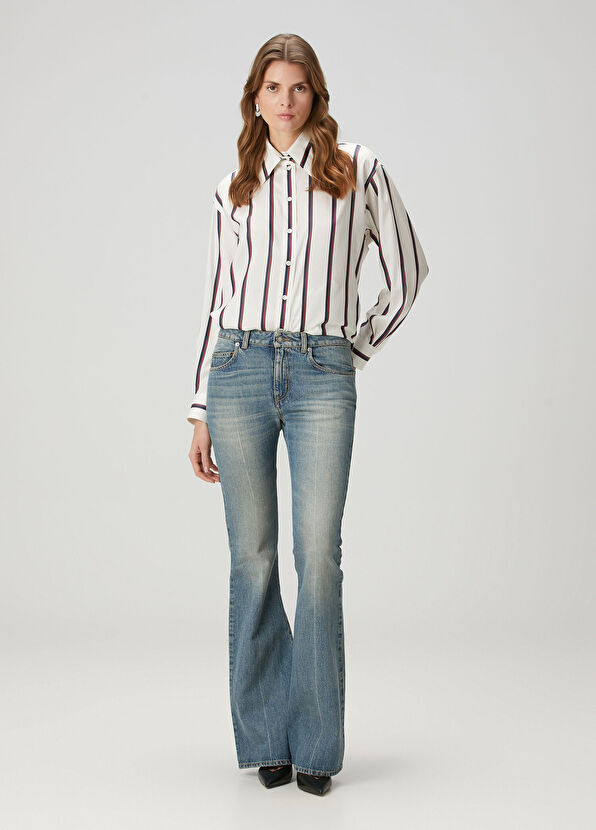 McQueen Kırık Beyaz Çizgili İpek Gömlek - 2