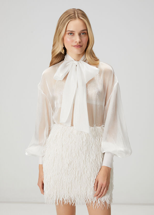 Beymen Club Kırık Beyaz Transparan Abiye Bluz - 1