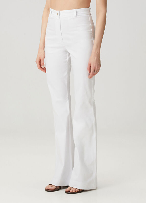 Beyaz Flare Koton Pantolon - Görsel 5