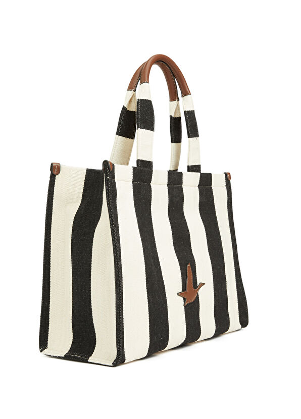 Beymen Club Black Striped Women's Canvas Beach Bag - 2