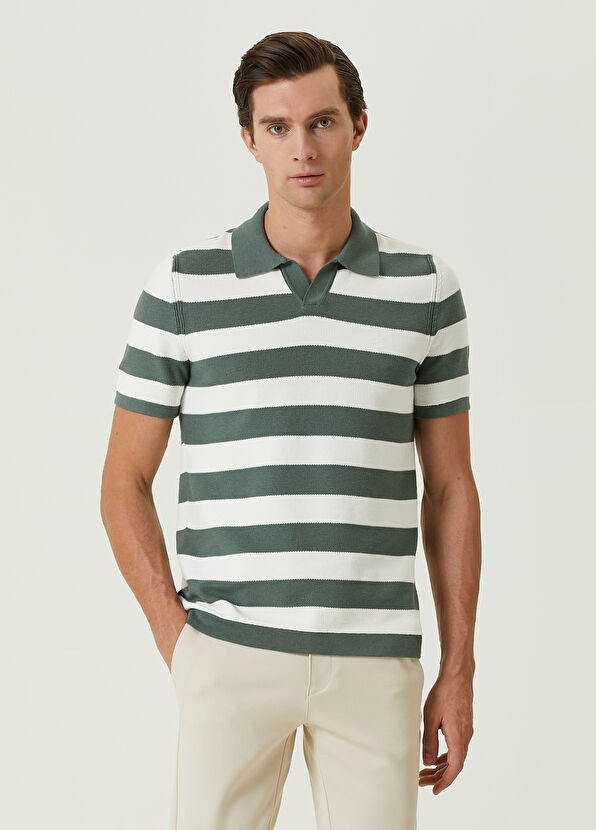 Beymen Club Çağla Polo Yaka Şerit Jakarlı Kısa Kollu Triko - 1