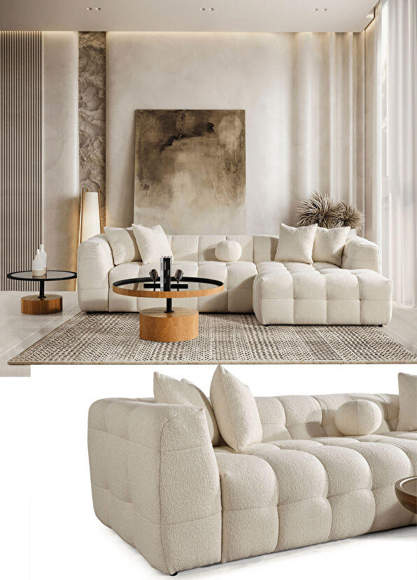 Bekaliving Nammos Comfort Bej Teddy Köşe Takımı - 2