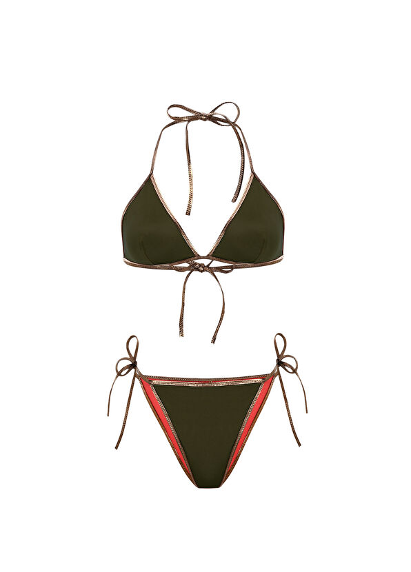 Lyn Swimwear Siera Khaki Orange Double Sided Women's Triangle Bikini Set - 1