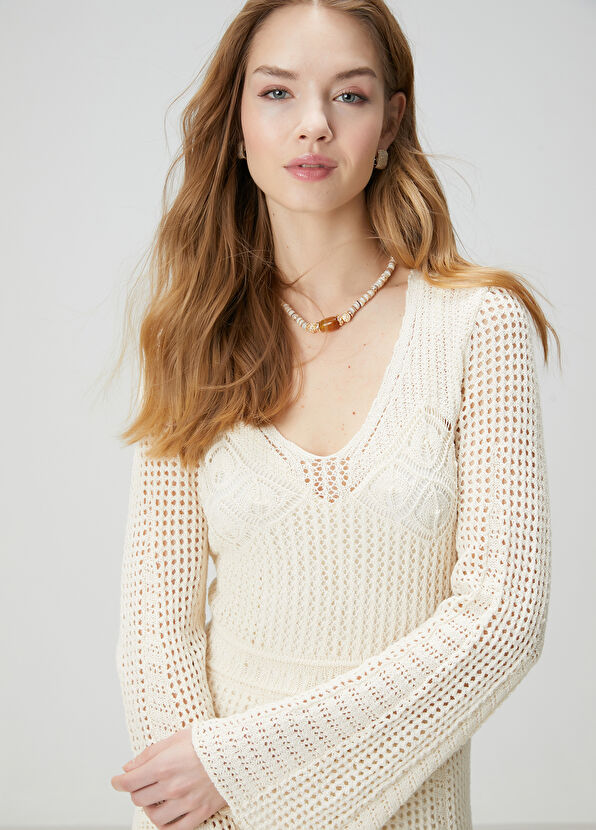 Beymen Club Ekru Ajurlu Maksi Triko Elbise - 2