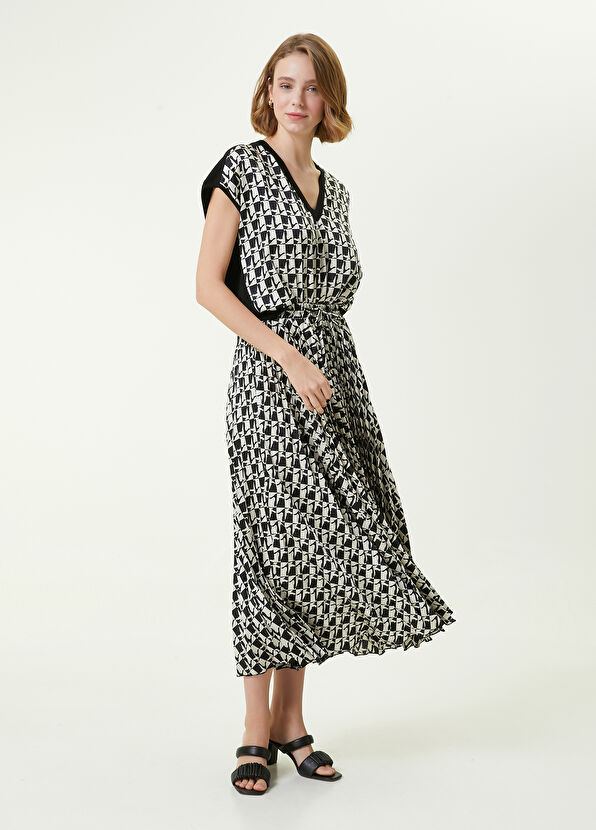 Beymen Club Ekru Siyah V Yaka Logo Desenli Kazak - 2