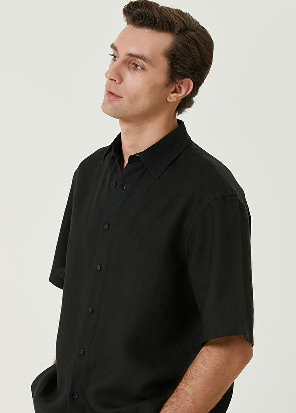 Beymen Club Comfort Fit Siyah Kısa Kollu Keten Gömlek - 2