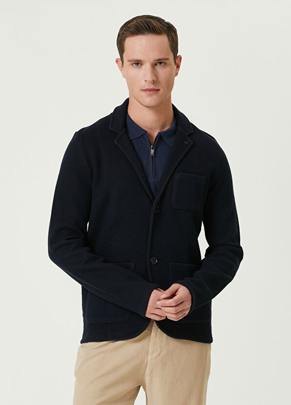 Beymen Club Lacivert Monogram Kapitone Detaylı Triko Ceket - 1