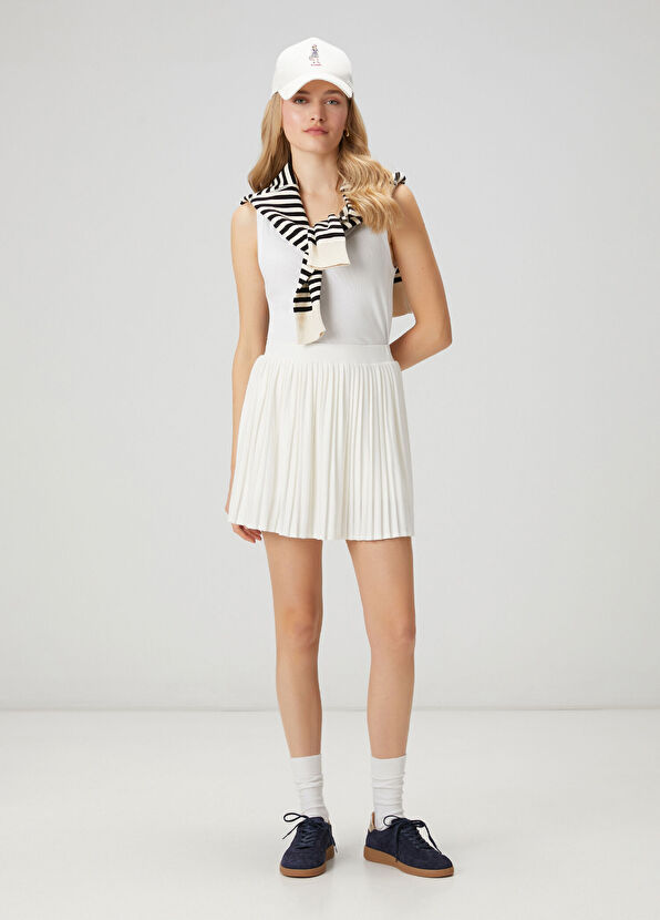 Beymen Club Kırık Beyaz Pileli Şort Etek - 1