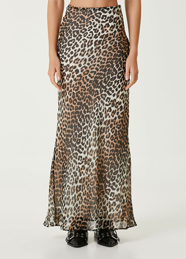 Ganni Leopar Desenli Maksi Şifon Etek - 2