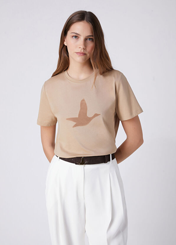 Beymen Club Bej Tonal Logo Baskılı T-shirt - 1