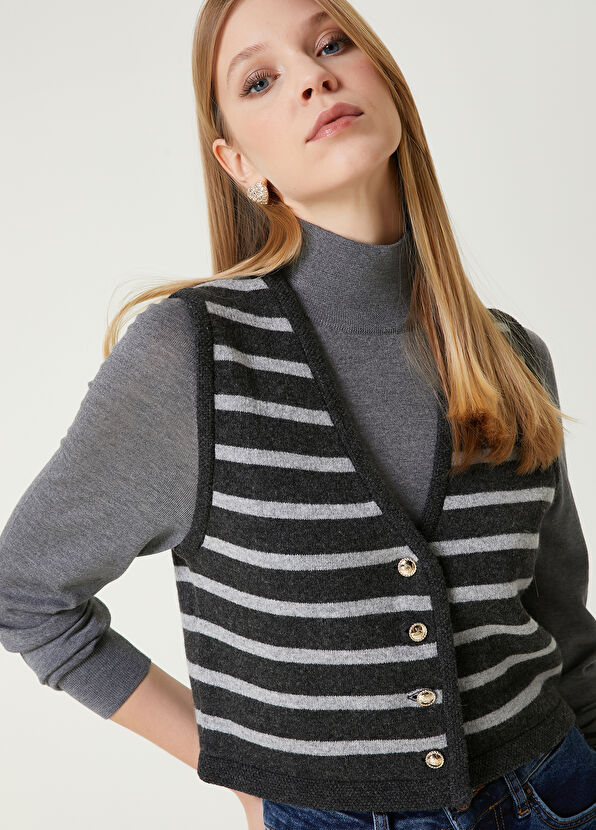 Anthracite Cropped Wool Vest Beymen Club Anthracite Cropped Wool Vest - 2