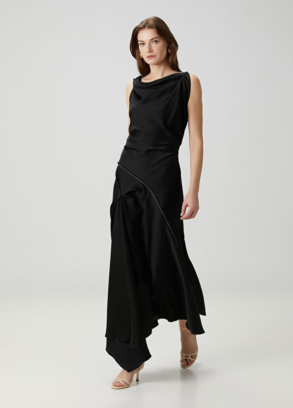 Victoria Beckham Black Asymmetrical Draped Maxi Evening Dress - 2