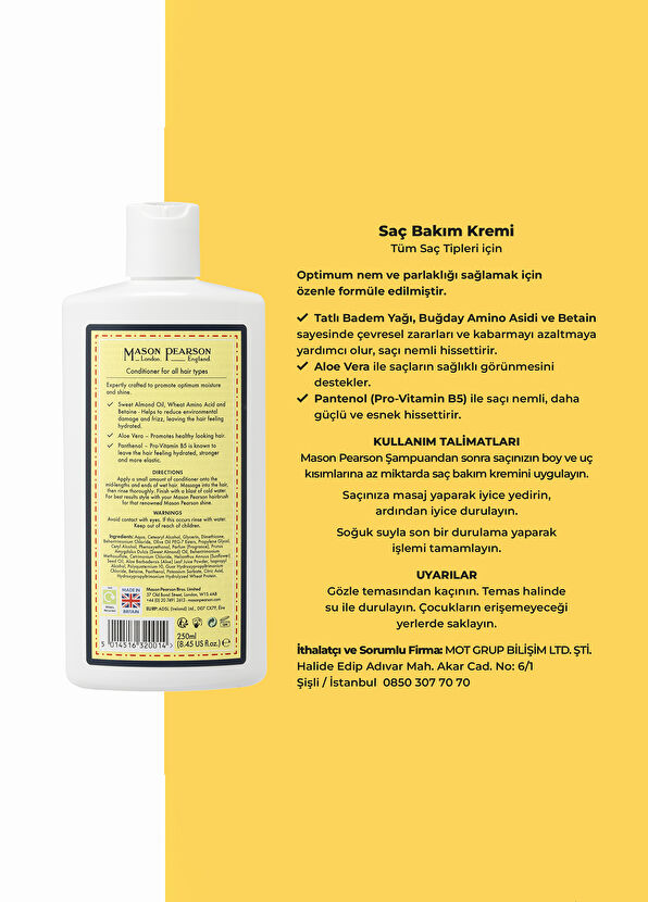Mason Pearson Tüm Saç Tipleri İçin Nemlendirici & Parlaklık Veren Saç Bakım Kremi 250 ml - 2