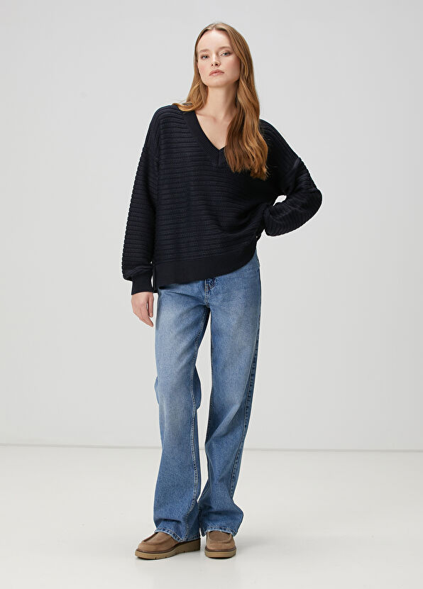 Beymen Club Oversize Navy Blue Wool Sweater - 3