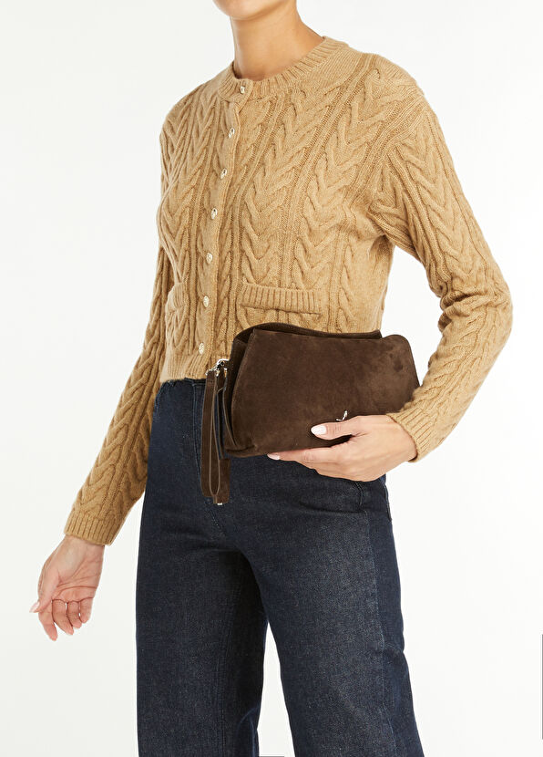 Beymen Club Brown Women's Suede Clutch - 2