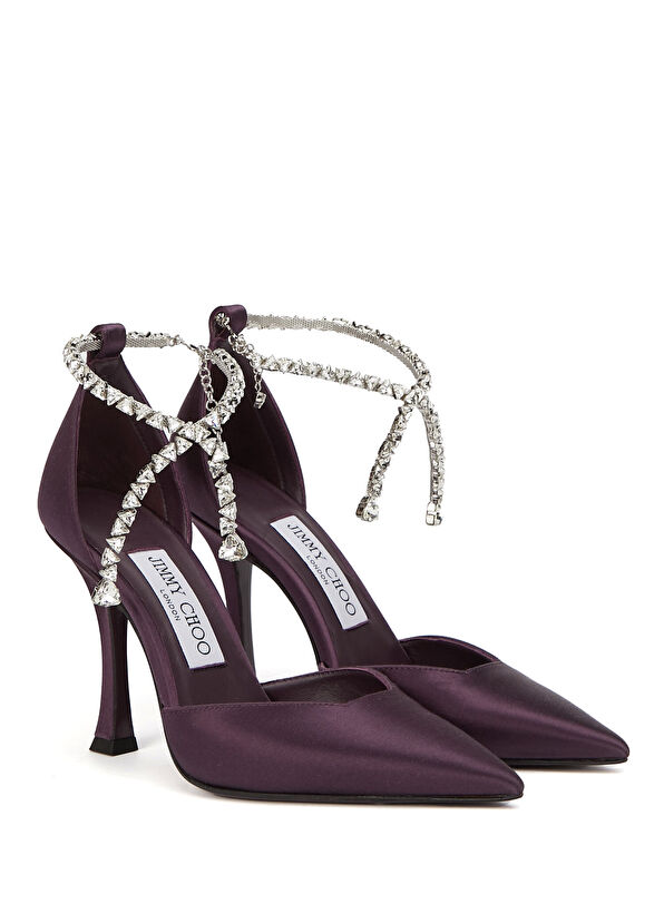 Jimmy Choo Stevie Purple Stone Embellished Satin High Heel Sh - 2