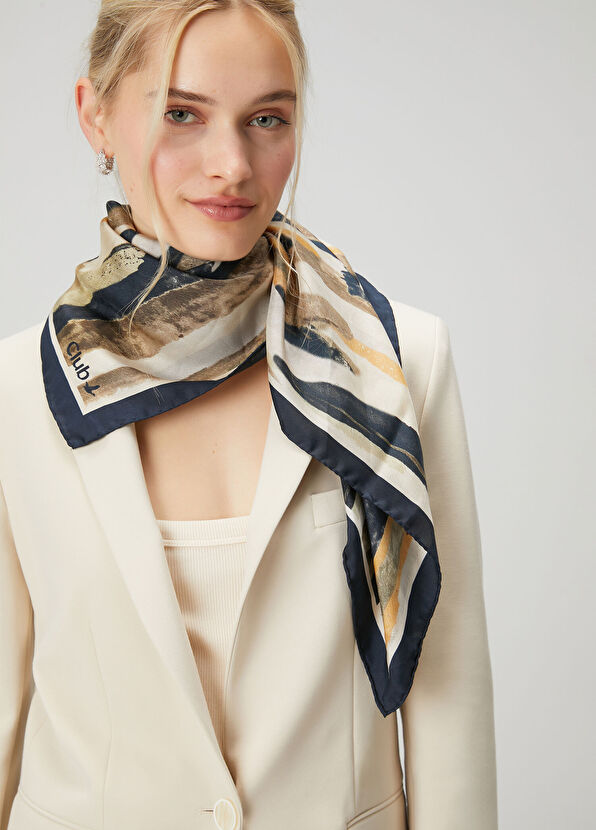 Beymen Club Khaki Brush Print Silk Scarf - 1