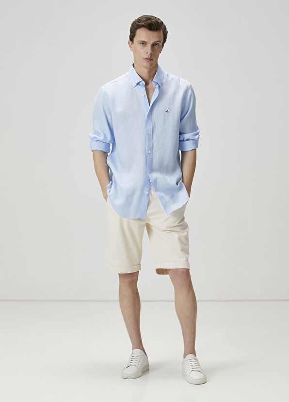 Beymen Club Comfort Fit Light Blue Linen Shirt - 3