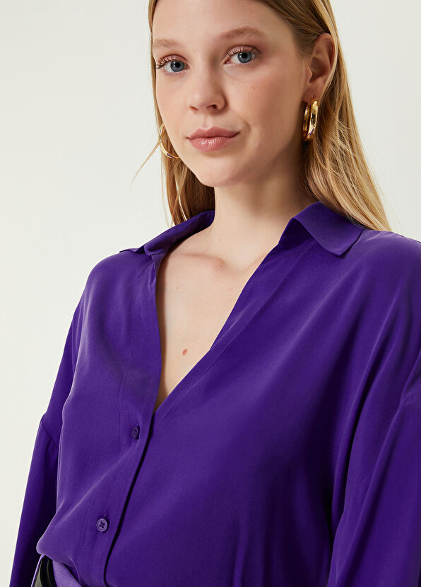 Beymen Club Mor Kaçık Yaka Twill İpek Gömlek - 3