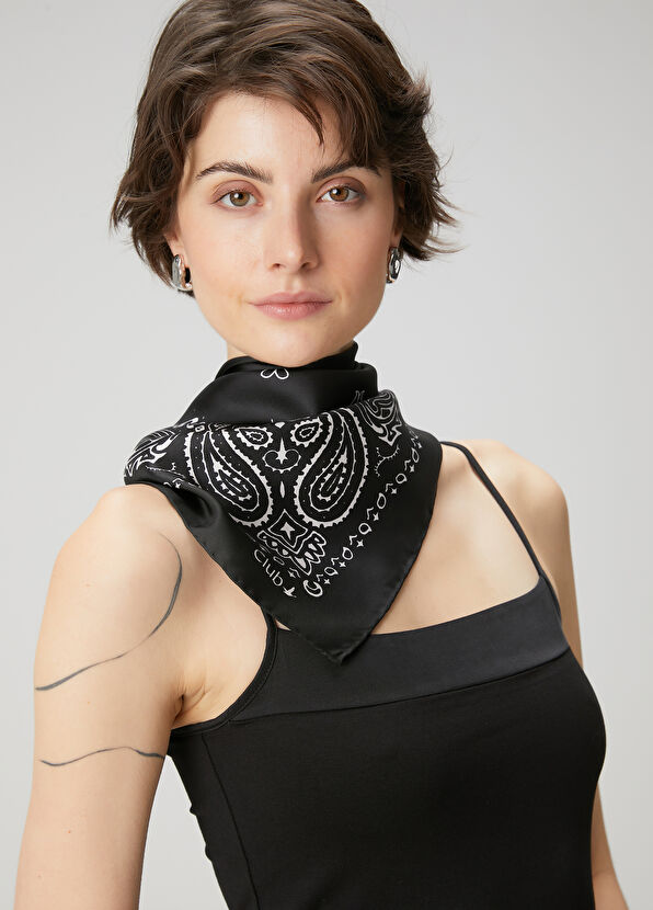 Beymen Club Black Patterned Silk Scarf - 1