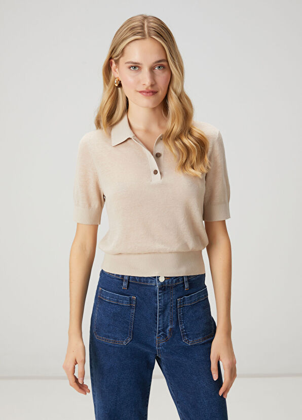 Beymen Club Beige Basic Linen Polo Sweater - 1