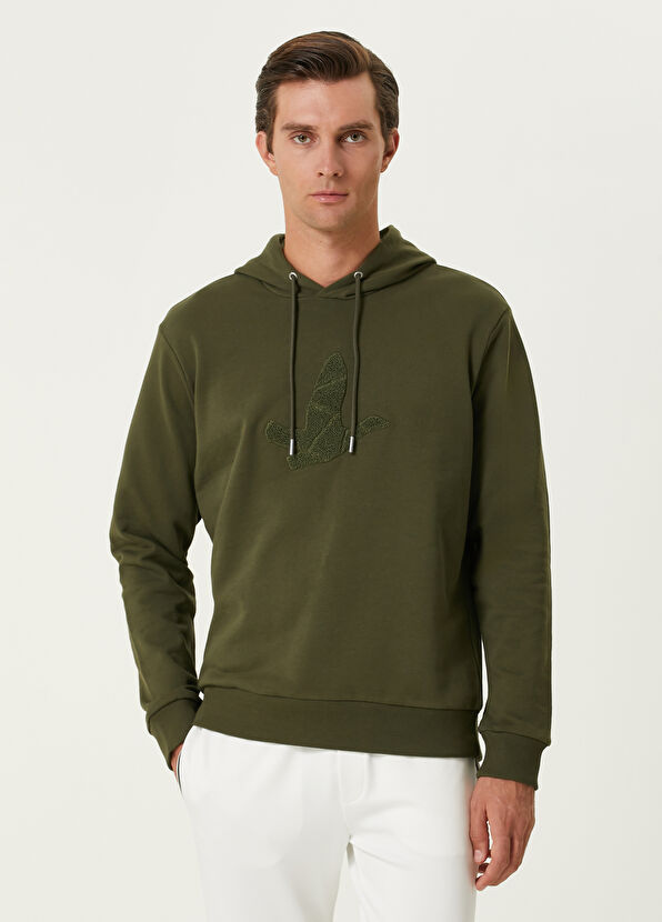 Beymen Club Khaki Hooded Goose Embroidered Sweatshirt - 1