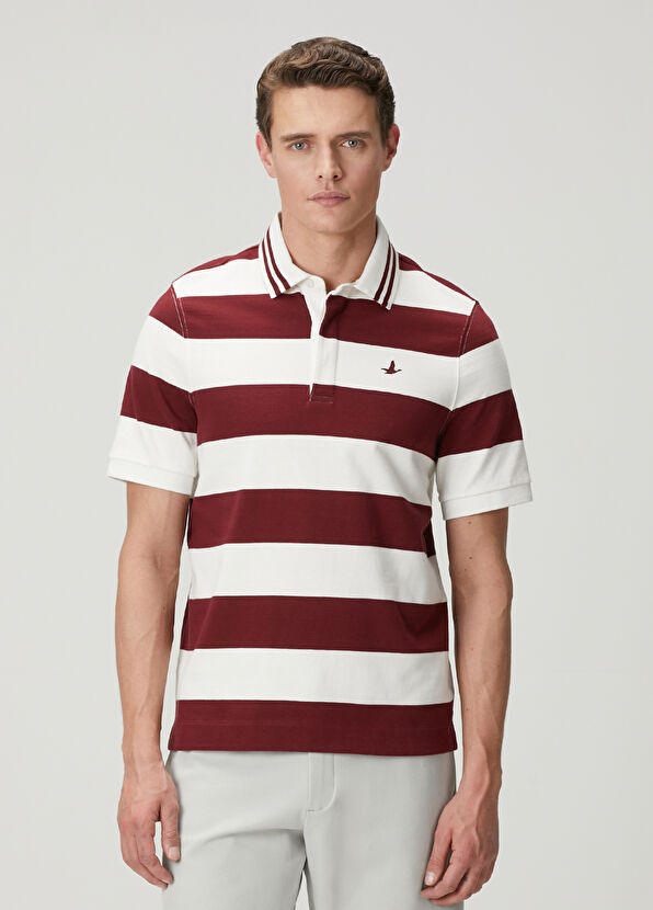 Beymen Club Burgundy Polo Striped Oversized T-Shirt - 1
