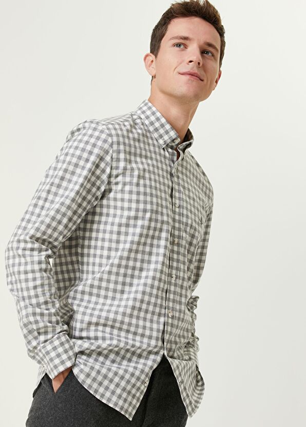 Beymen Club Slim Fit Gray Plaid Shirt - 2