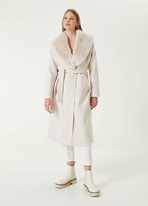 Beymen Club Kırık Beyaz Yaka Detaylı Kruvaze Palto - 3