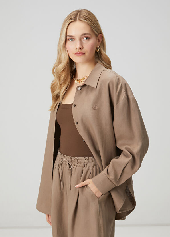 Beymen Club Oversize Vizon Keten Gömlek - 1